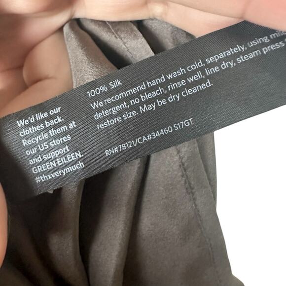 Eileen Fisher Silk Georgette Crepe Scoop Neck Dress Brown - Picture 5 of 7